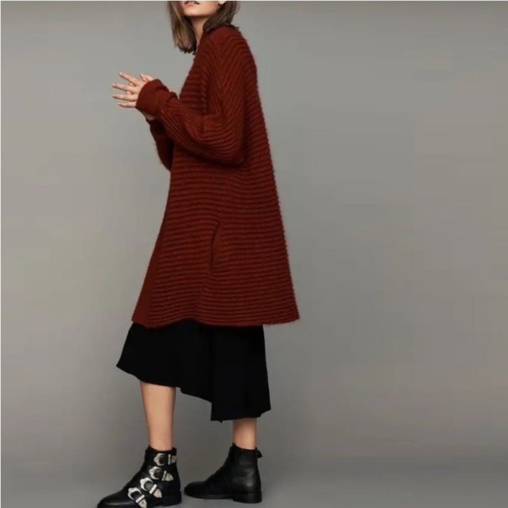 Maje Rust Open-Front Ribbed Knit Cardigan - Picture 2 of 13